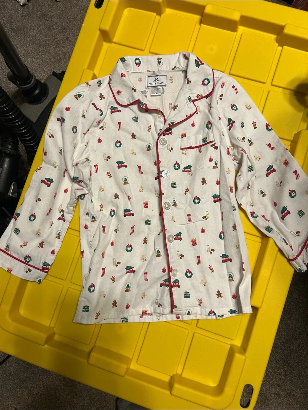 Petit Lem Cream Holiday Print Kids Pajama Set with Red Piping